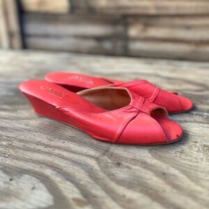 VINTAGE | Women's Calin Red Orange Peep-Toe Wedges